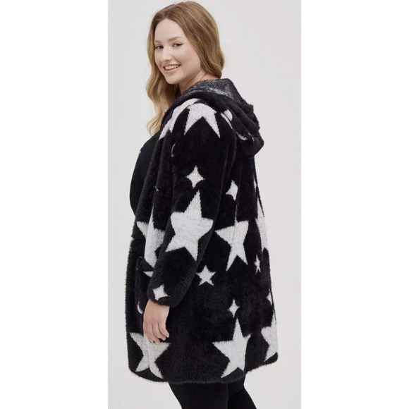 torrid Sweaters - Torrid Hooded Black Sweater White Stars Open Cardigan Womens 4X Coatigan NWT